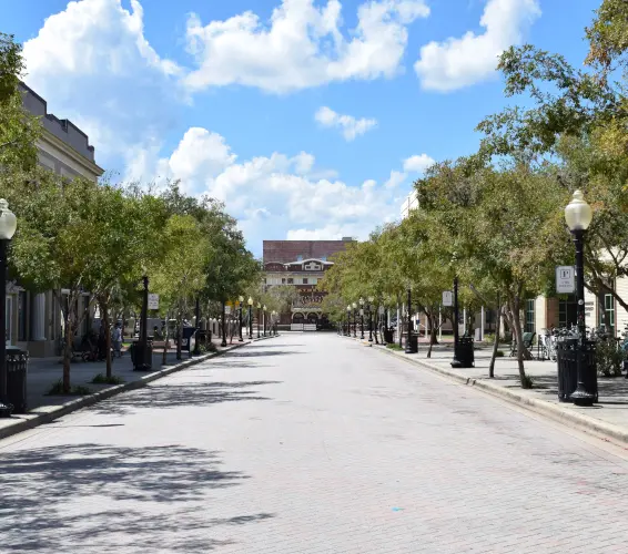 tree lined street downtown Deland